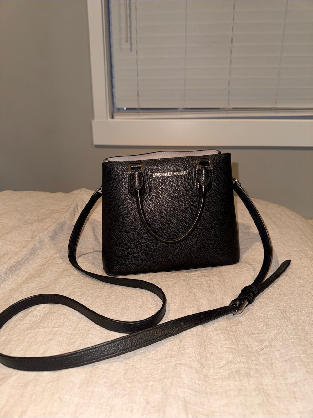Michael Kors Black Pebbled Black Leather Adele MD Bag